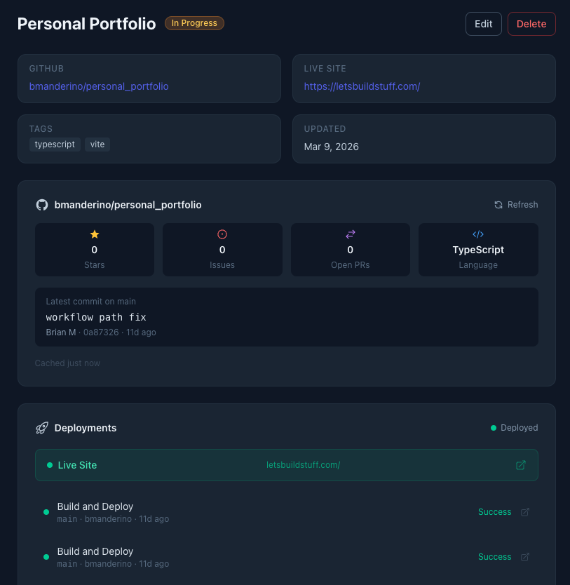 DevRecallr project details view
