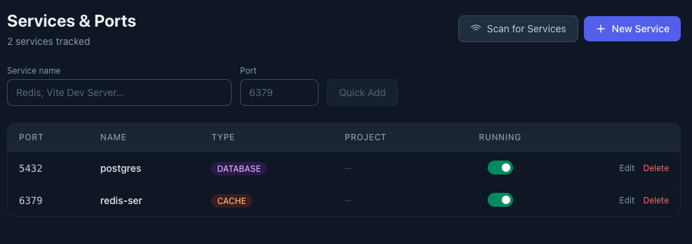 DevRecallr active services view